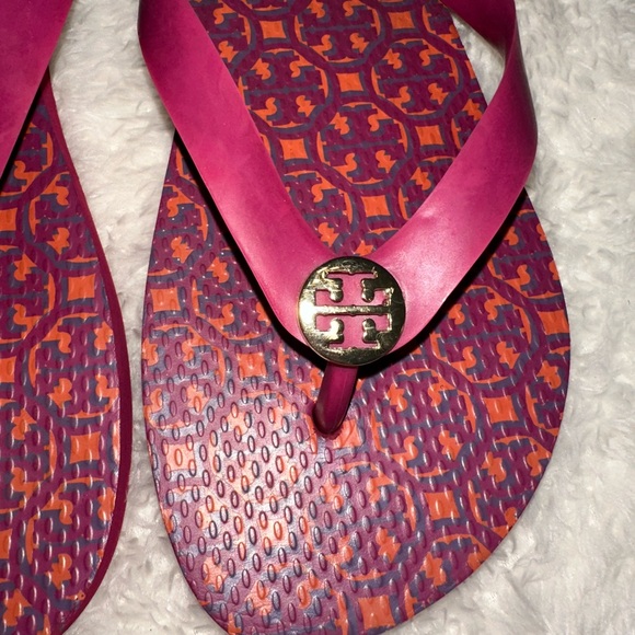 Tory Burch Burgundy and Gold Flip Flops - Picture 4 of 4